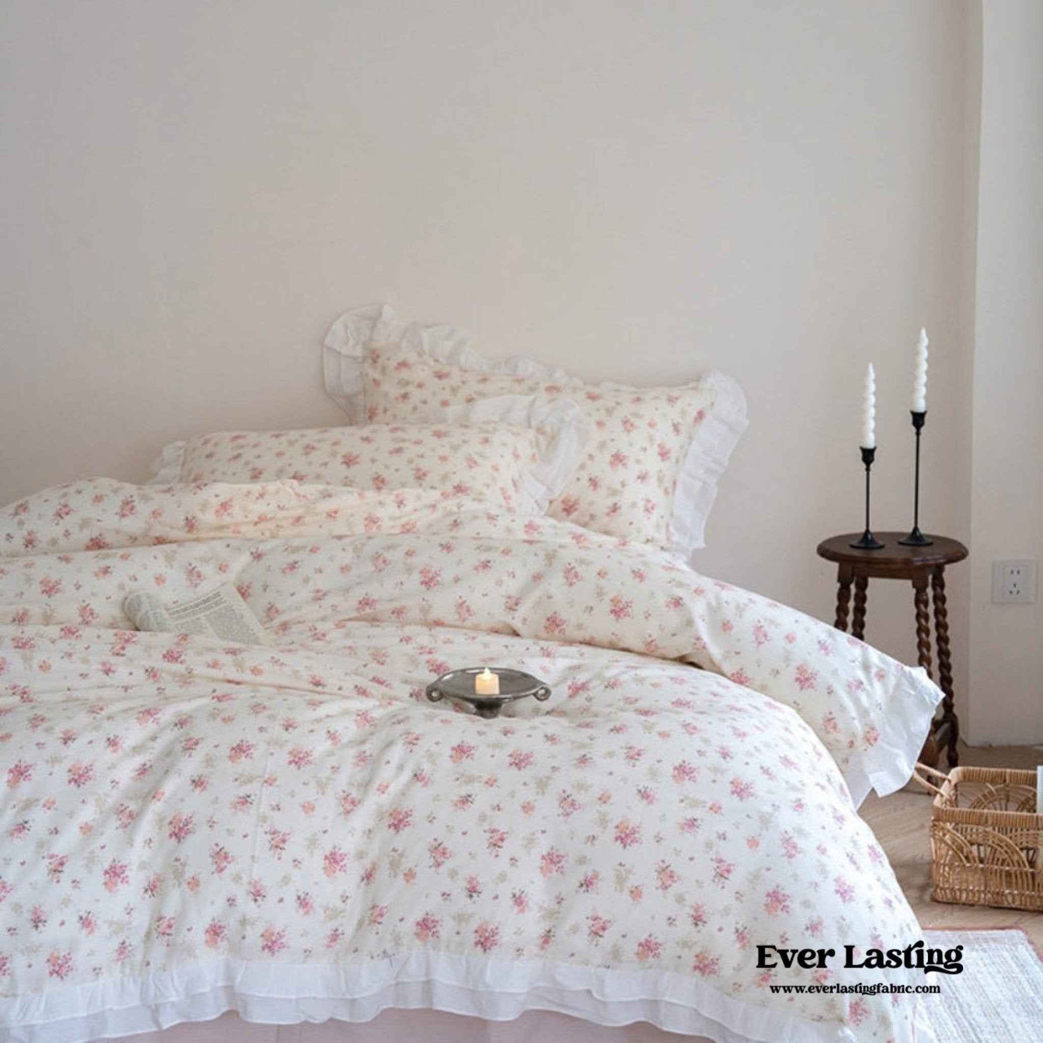 Annie Lace Ruffle Floral Bedding Set / Pink - Ever Lasting