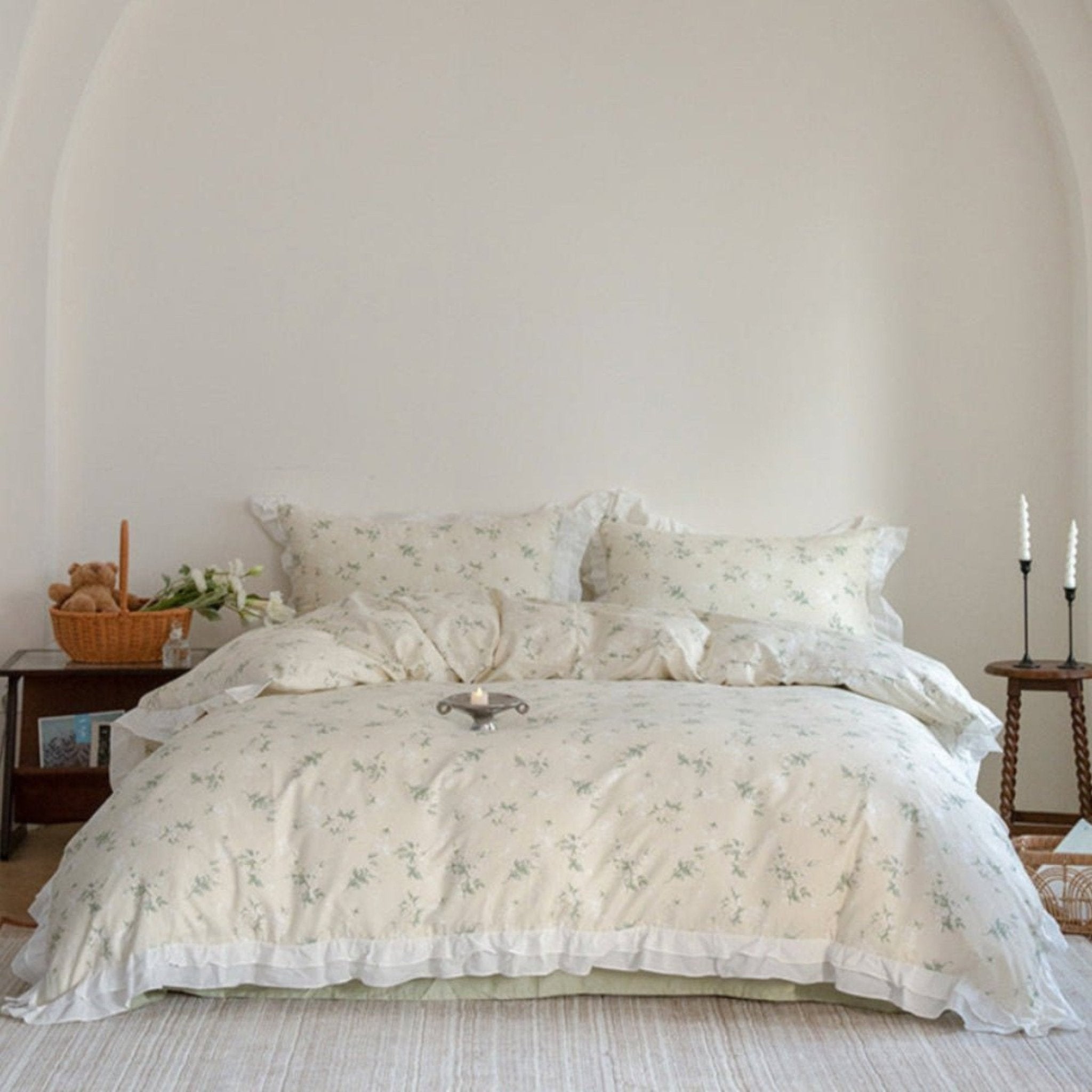 Annie Lace Ruffle Floral Bedding Set / Pink Beige - Ever Lasting