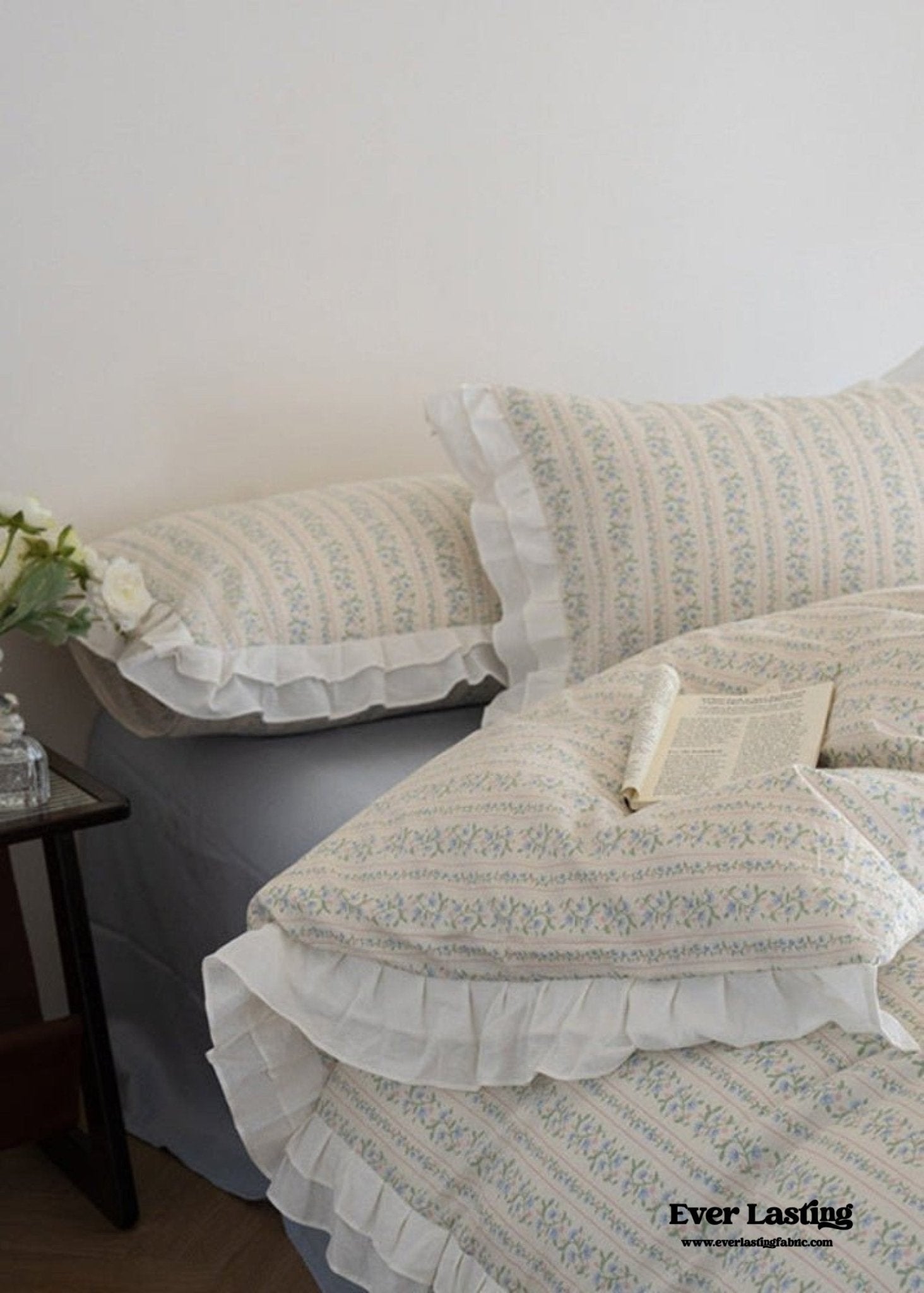 Annie Lace Ruffle Floral Bedding Set / Pink Beige - Ever Lasting