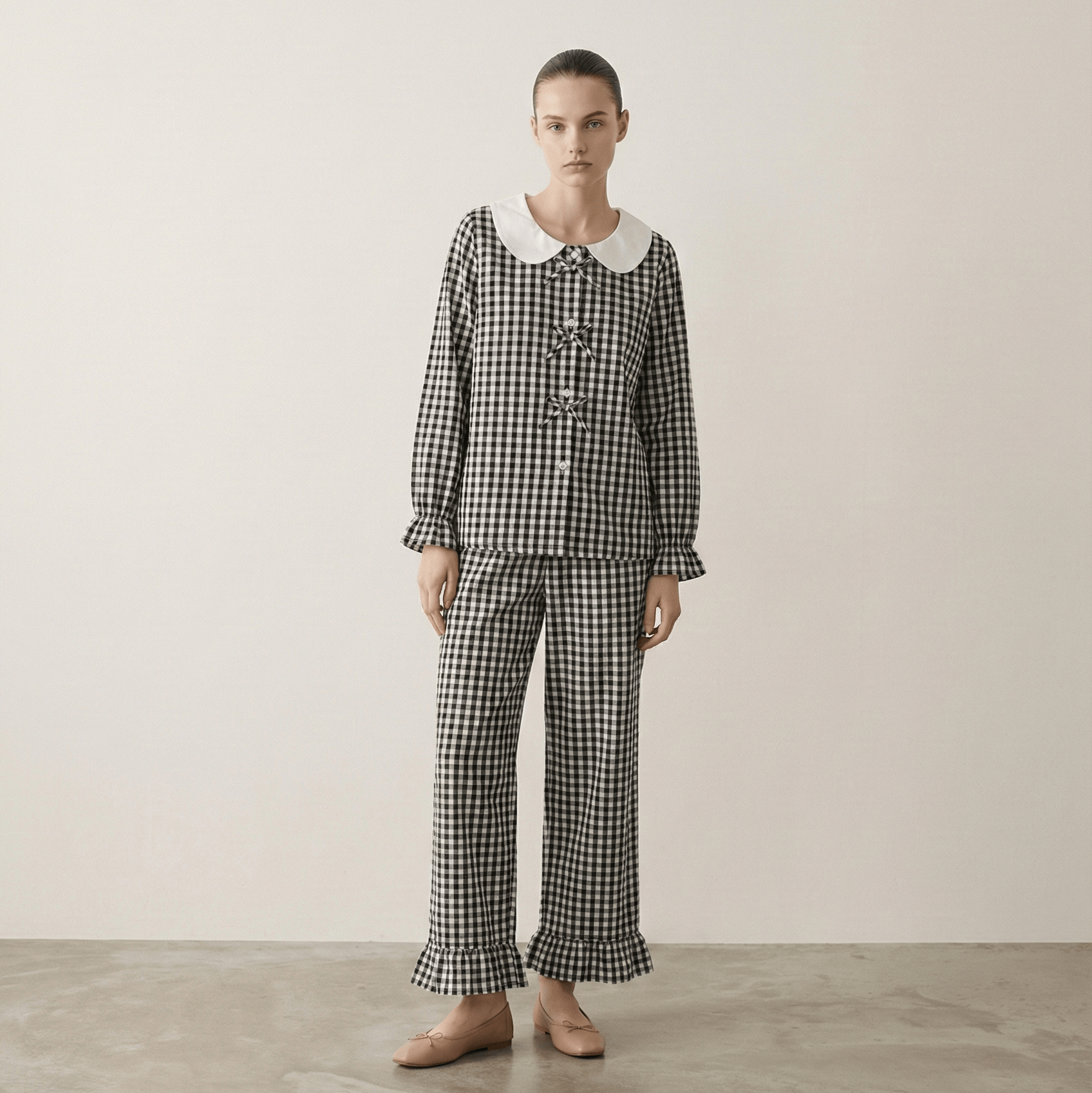 - Ever Lasting - Annie Soft Gingham Lounge Set / Black - Pajamas - Ever Lasting