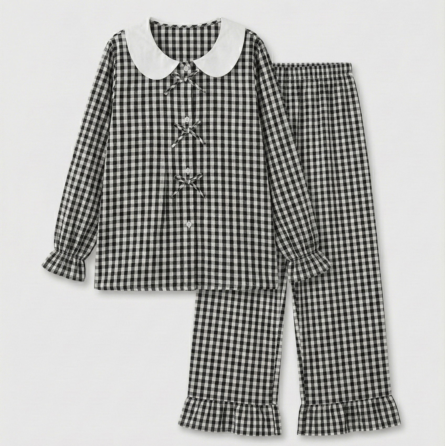 - Ever Lasting - Annie Soft Gingham Lounge Set / Black - Pajamas - Ever Lasting