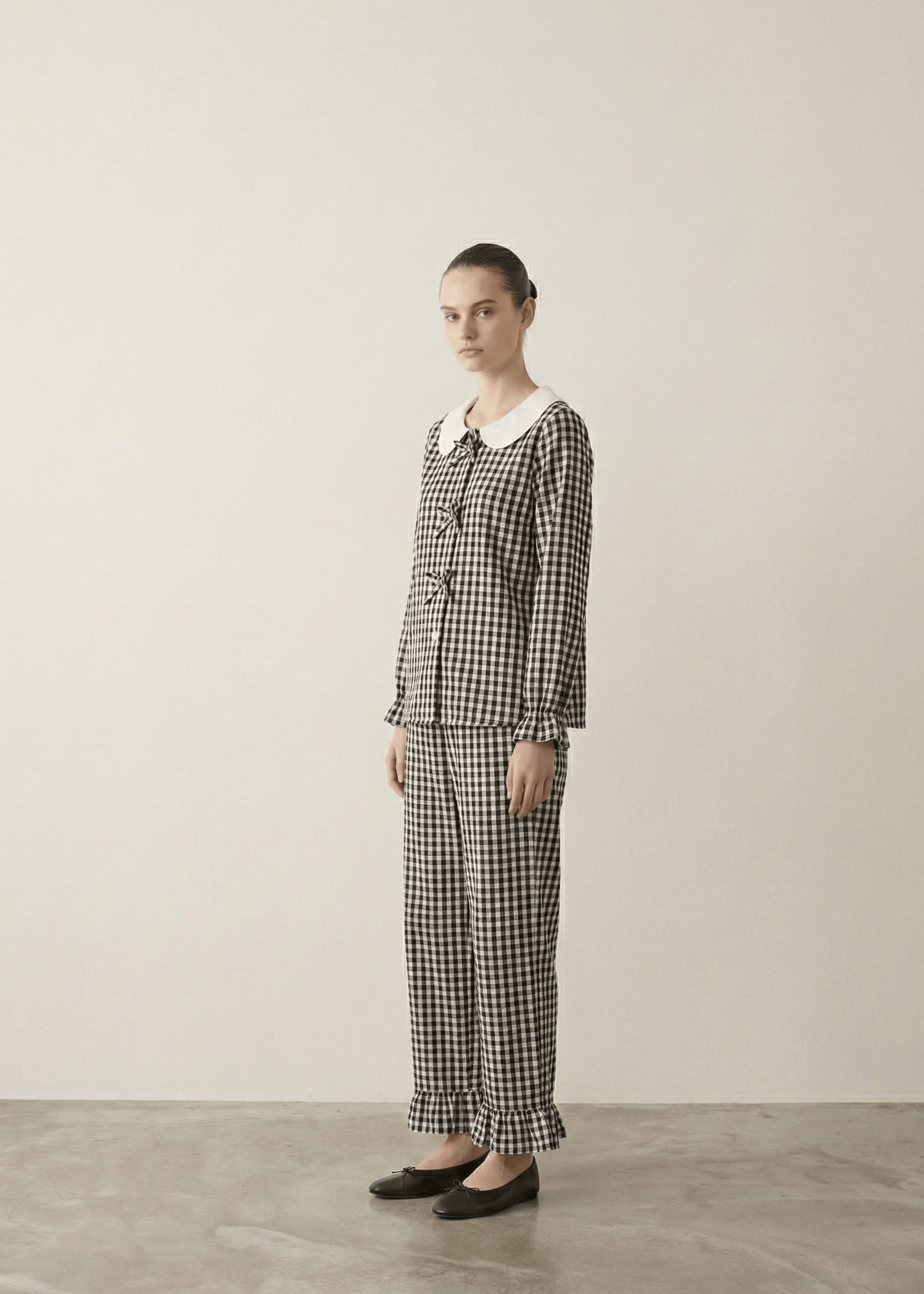 - Ever Lasting - Annie Soft Gingham Lounge Set / Black - Pajamas - Ever Lasting