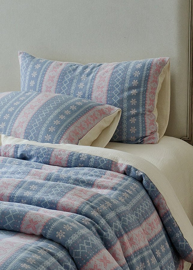 - Ever Lasting - Anya Striped Jacquard Bedding Set / Blue - Bedding Set - Ever Lasting