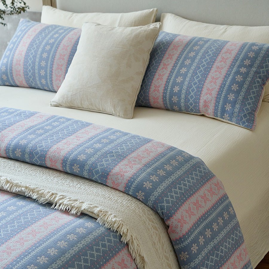 - Ever Lasting - Anya Striped Jacquard Bedding Set / Blue - Bedding Set - Ever Lasting