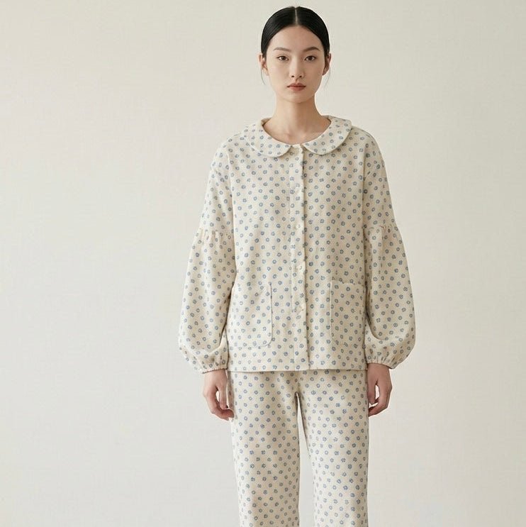 - Ever Lasting - Aria Ruffle Floral Pajama Set / Beige - Pajamas - Ever Lasting