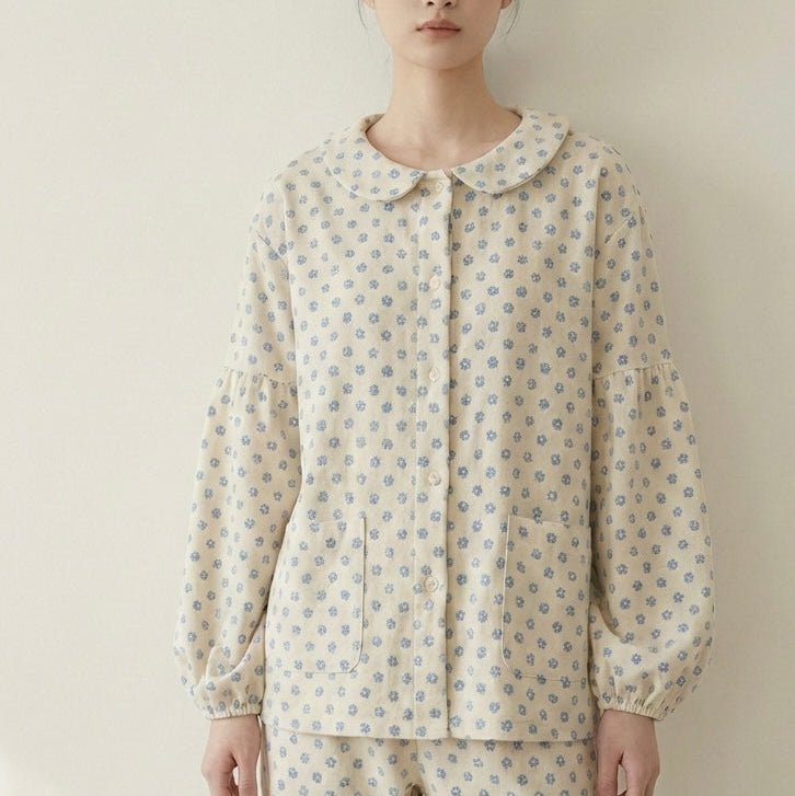 - Ever Lasting - Aria Ruffle Floral Pajama Set / Beige - Pajamas - Ever Lasting