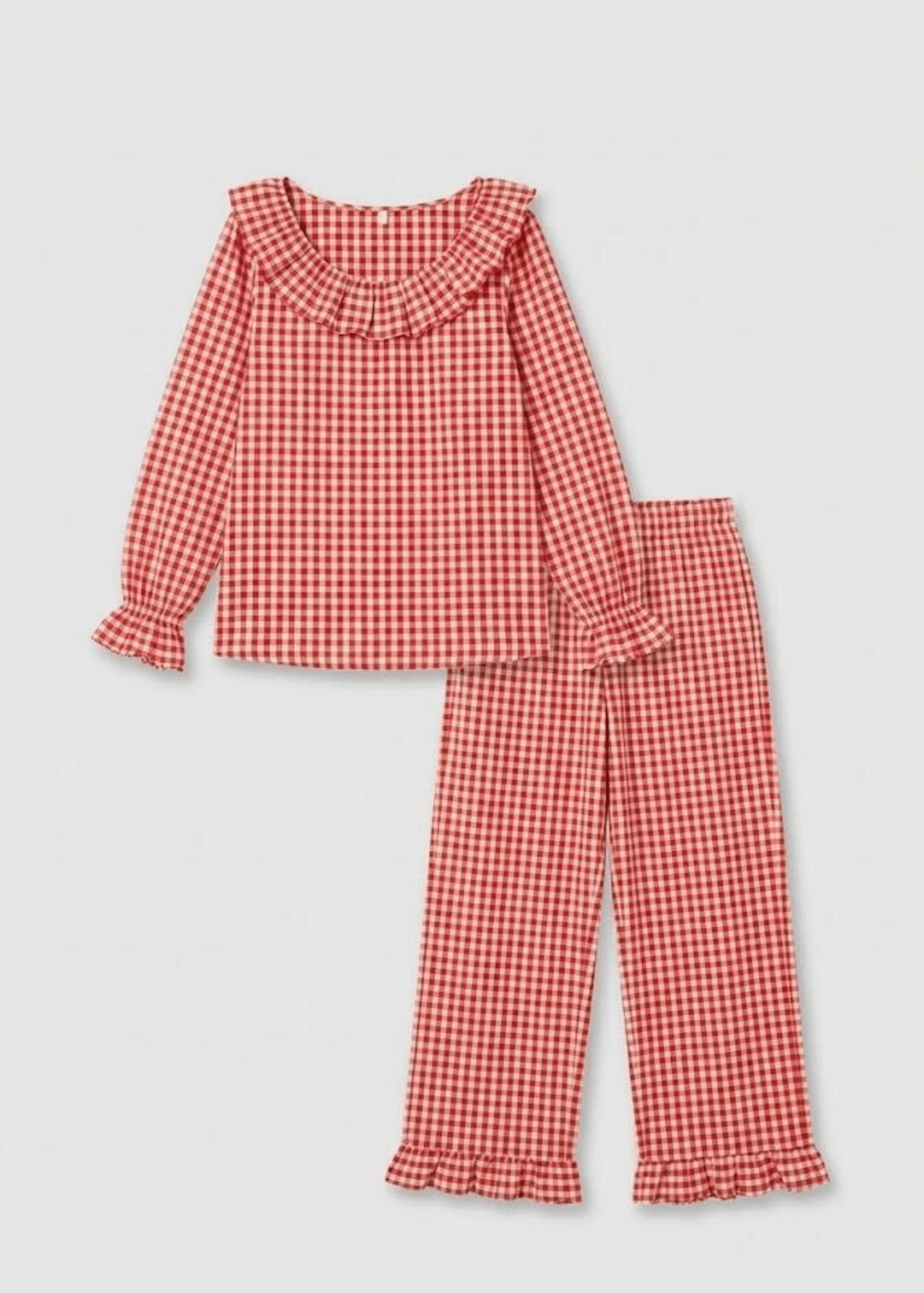 - Ever Lasting - Ariane Gingham Boat Neck Combed Cotton Pajama Set / Red - Pajama Set - Ever Lasting