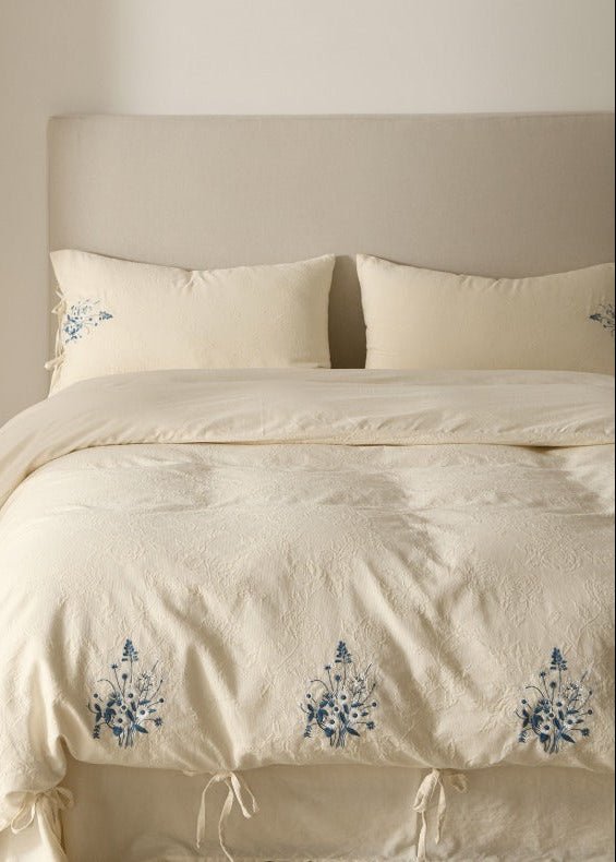 -Ever Lasting - Ariella Floral Embroidered Bedding Set / Blue -Bedding Set -Ever Lasting