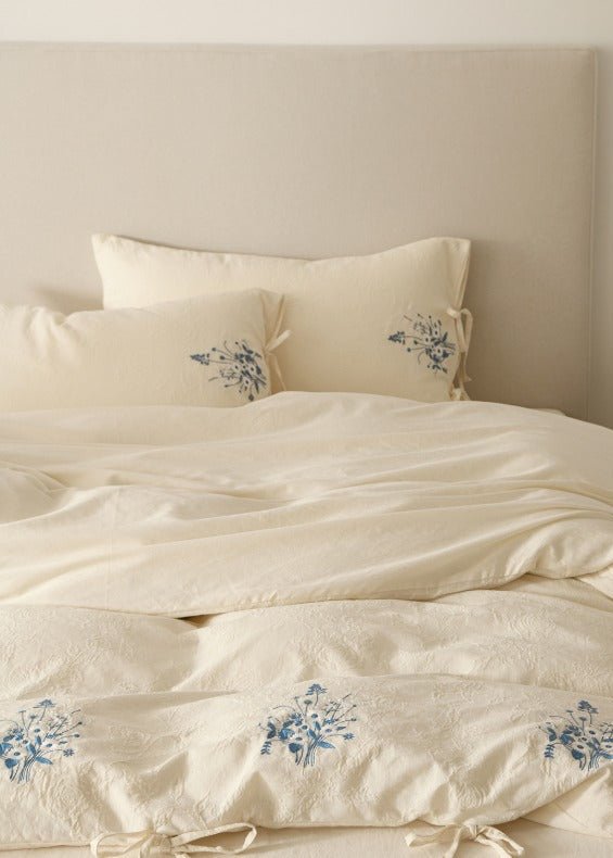 -Ever Lasting - Ariella Floral Embroidered Bedding Set / Blue -Bedding Set -Ever Lasting