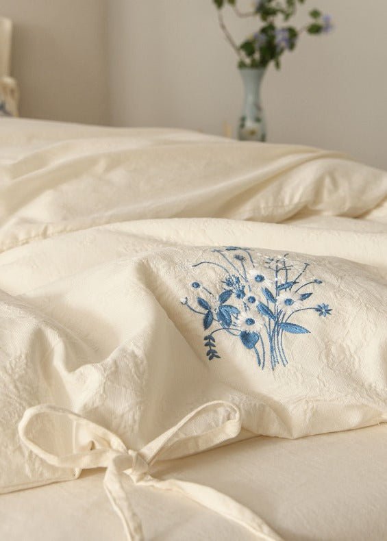 -Ever Lasting - Ariella Floral Embroidered Bedding Set / Blue -Bedding Set -Ever Lasting