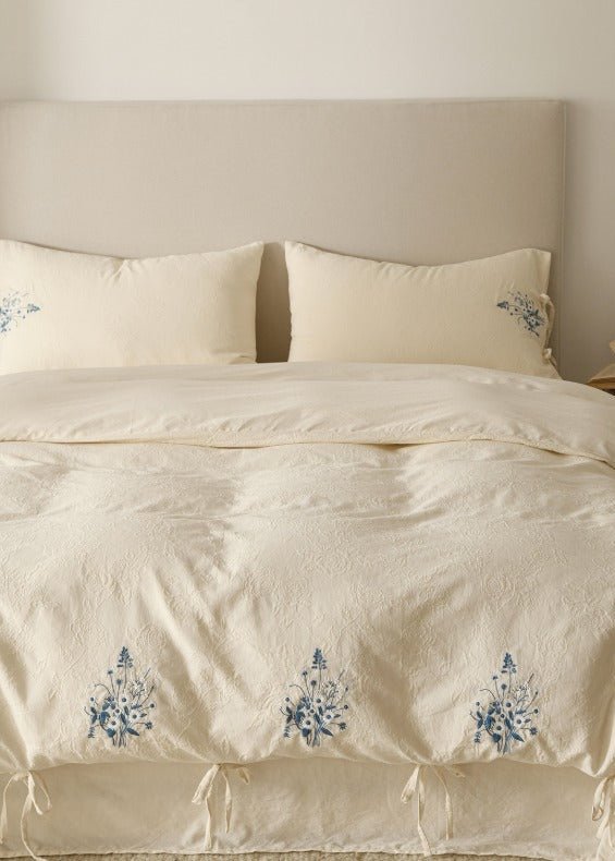 -Ever Lasting - Ariella Floral Embroidered Bedding Set / Blue -Bedding Set -Ever Lasting