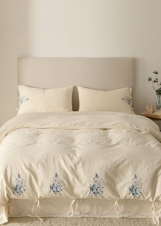 -Ever Lasting - Ariella Floral Embroidered Bedding Set / Blue -Bedding Set -Ever Lasting
