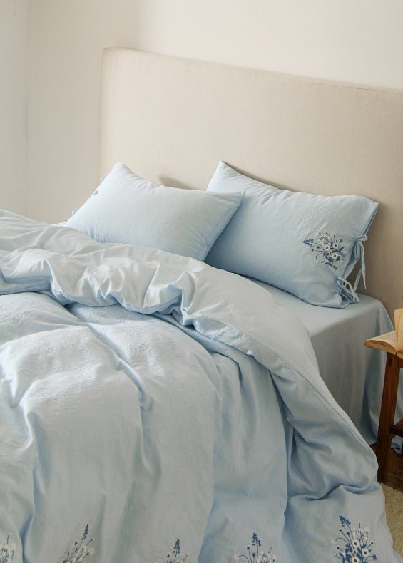 -Ever Lasting - Ariella Floral Embroidered Bedding Set / Blue -Bedding Set -Ever Lasting