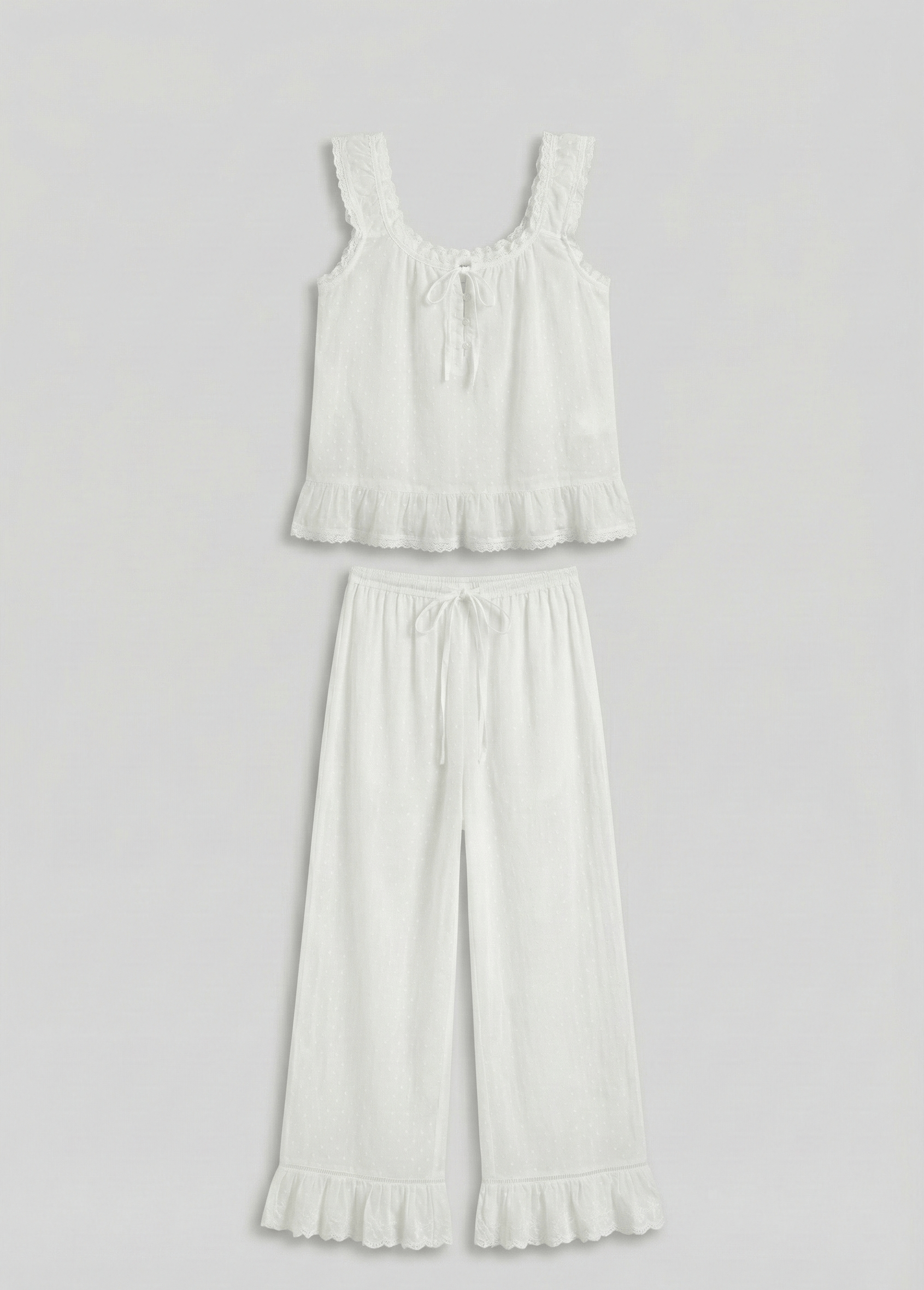 - Ever Lasting - Arielle Cotton Embroidered Lounge Set / White - Pajamas - Ever Lasting