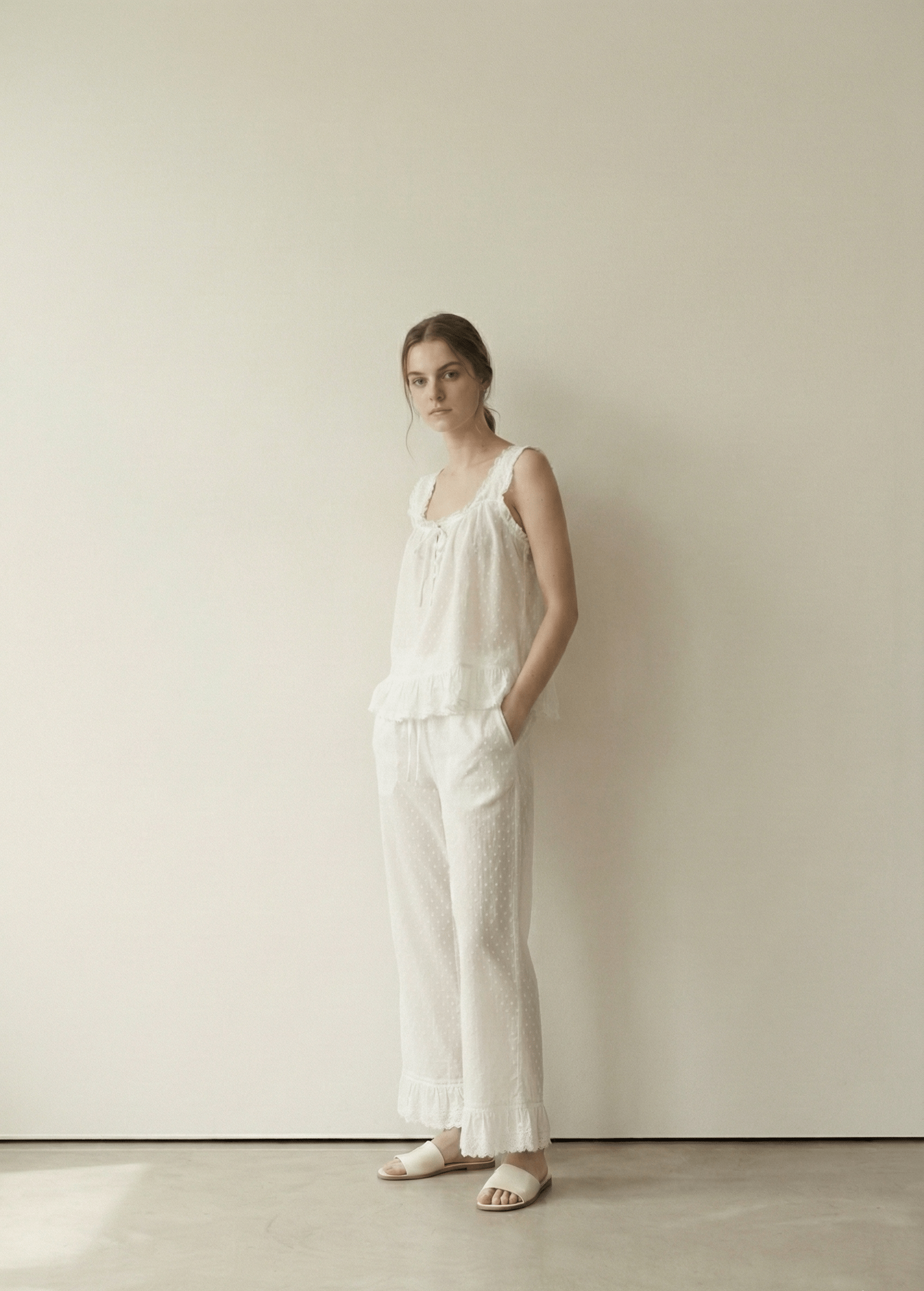 - Ever Lasting - Arielle Cotton Embroidered Lounge Set / White - Pajamas - Ever Lasting