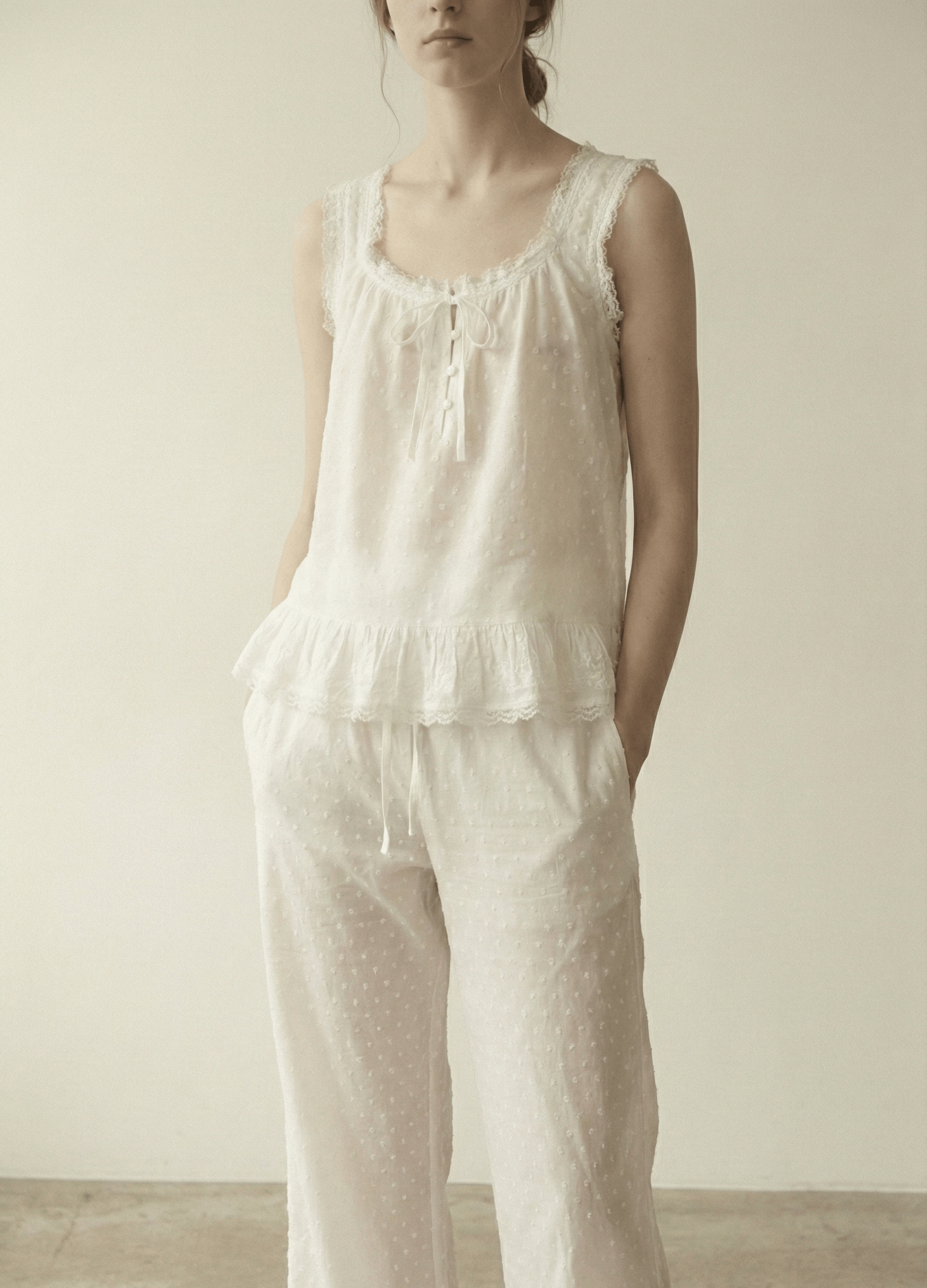 - Ever Lasting - Arielle Cotton Embroidered Lounge Set / White - Pajamas - Ever Lasting