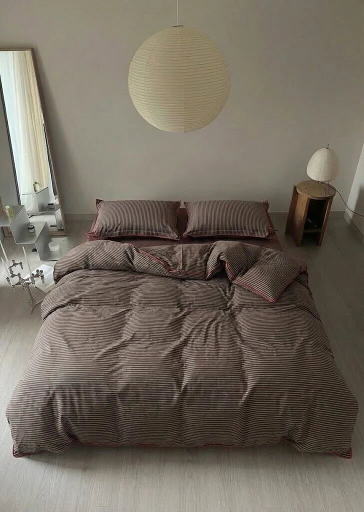 - Ever Lasting - Arthur Pinstripe Bedding Set / Espresso Brown - Bedding Set - Ever Lasting