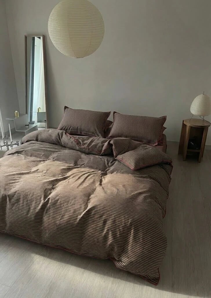 - Ever Lasting - Arthur Pinstripe Bedding Set / Espresso Brown - Bedding Set - Ever Lasting