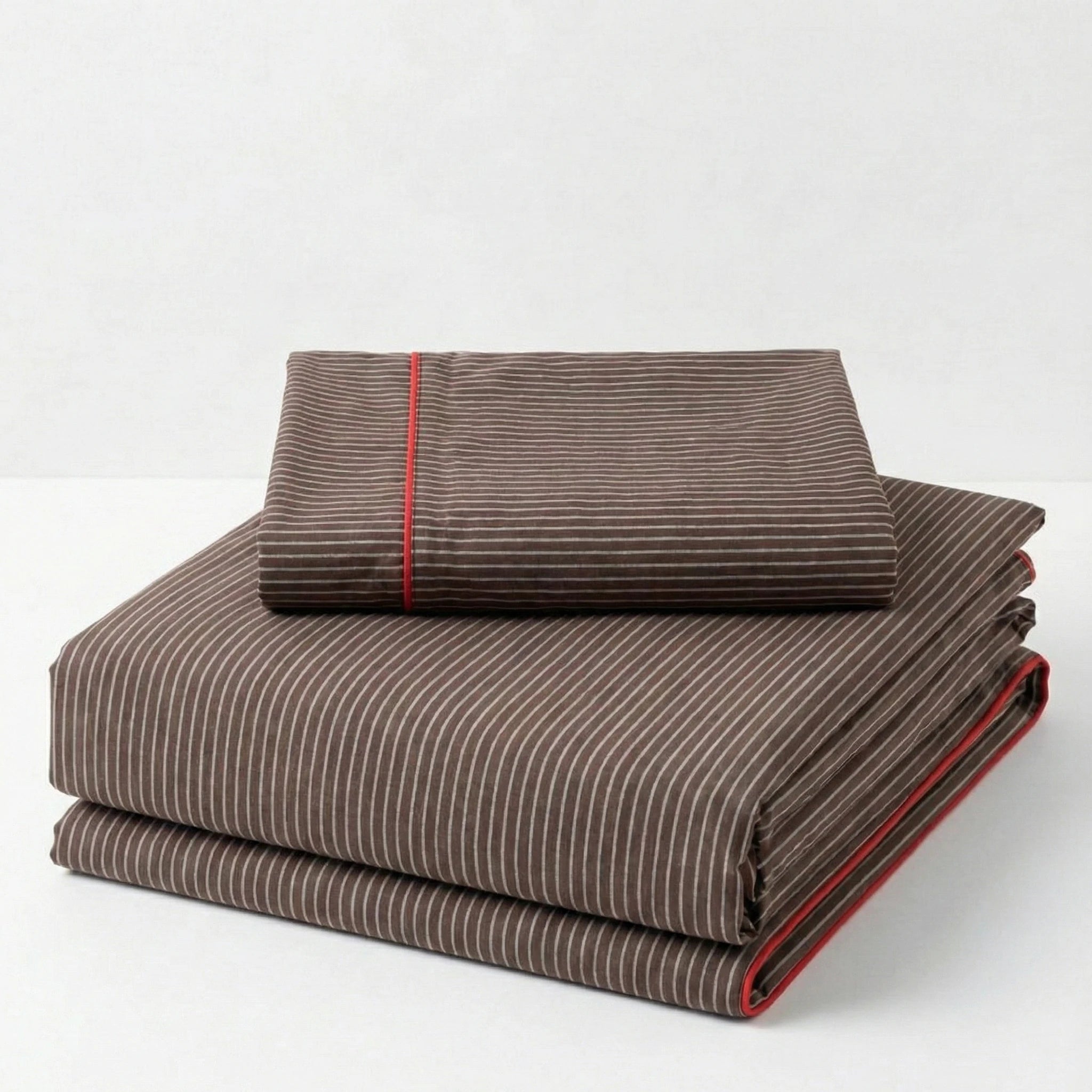 - Ever Lasting - Arthur Pinstripe Bedding Set / Espresso Brown - Bedding Set - Ever Lasting