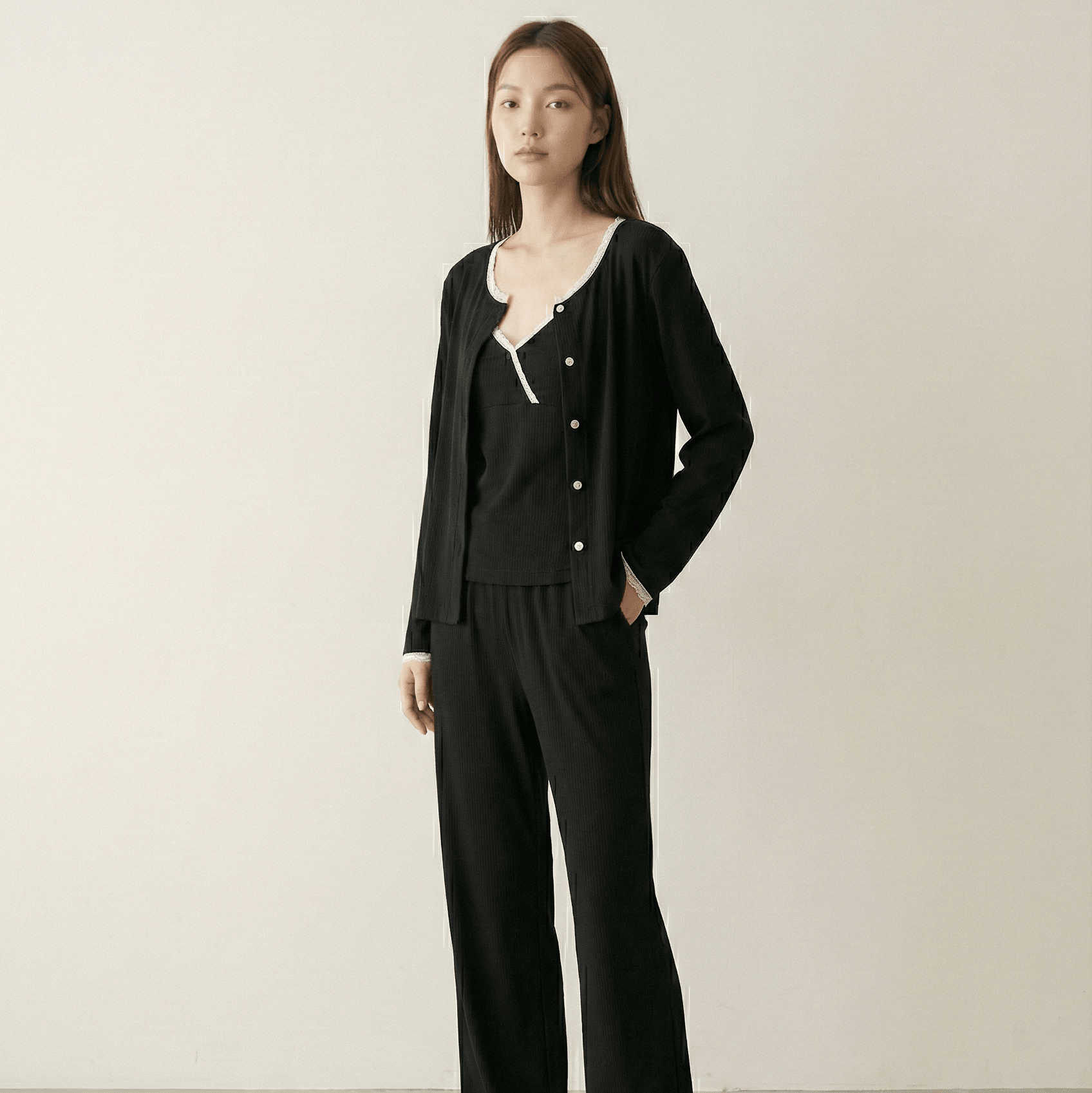 - Ever Lasting - Aspen Long - Sleeve Velvet Pajama Set / Black - Pajamas - Ever Lasting