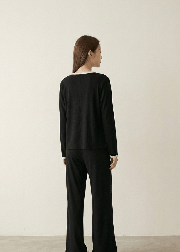 - Ever Lasting - Aspen Long - Sleeve Velvet Pajama Set / Black - Pajamas - Ever Lasting