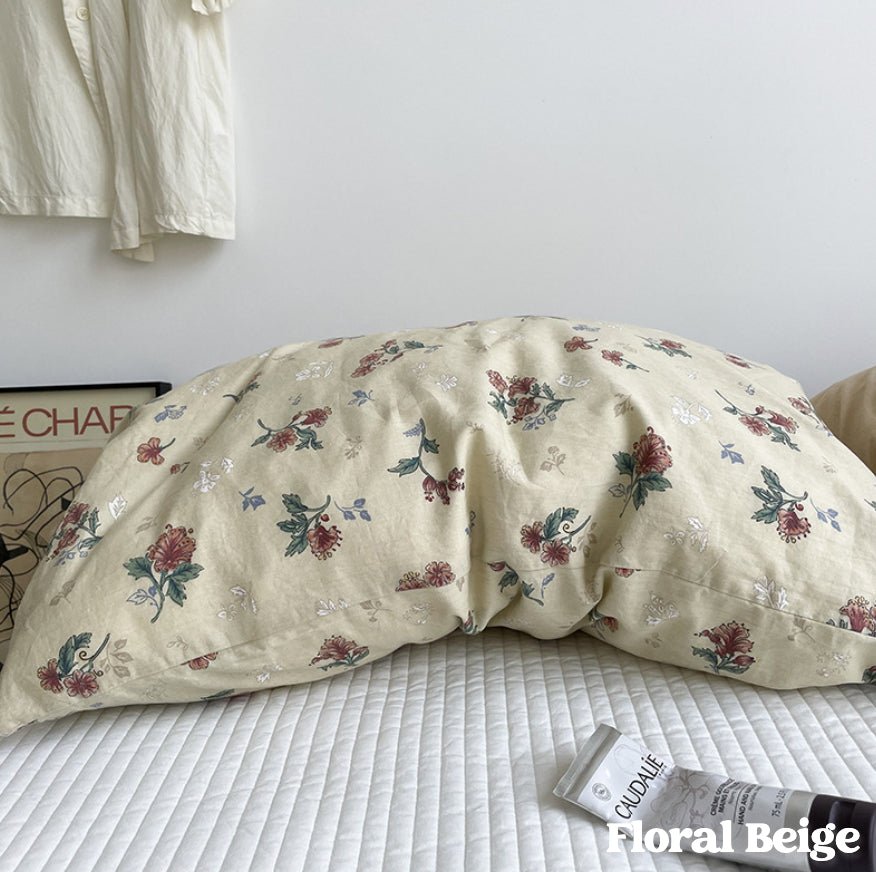 - Ever Lasting - Assorted Washed Cotton Pillowcases / Floral Beige - Pillow Cases - Ever Lasting