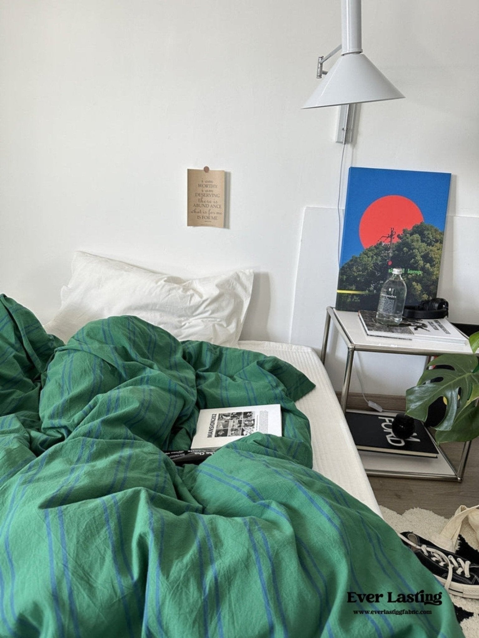 Assorted Washed Cotton Striped Duvet Cover / Forest Green - Ever Lasting