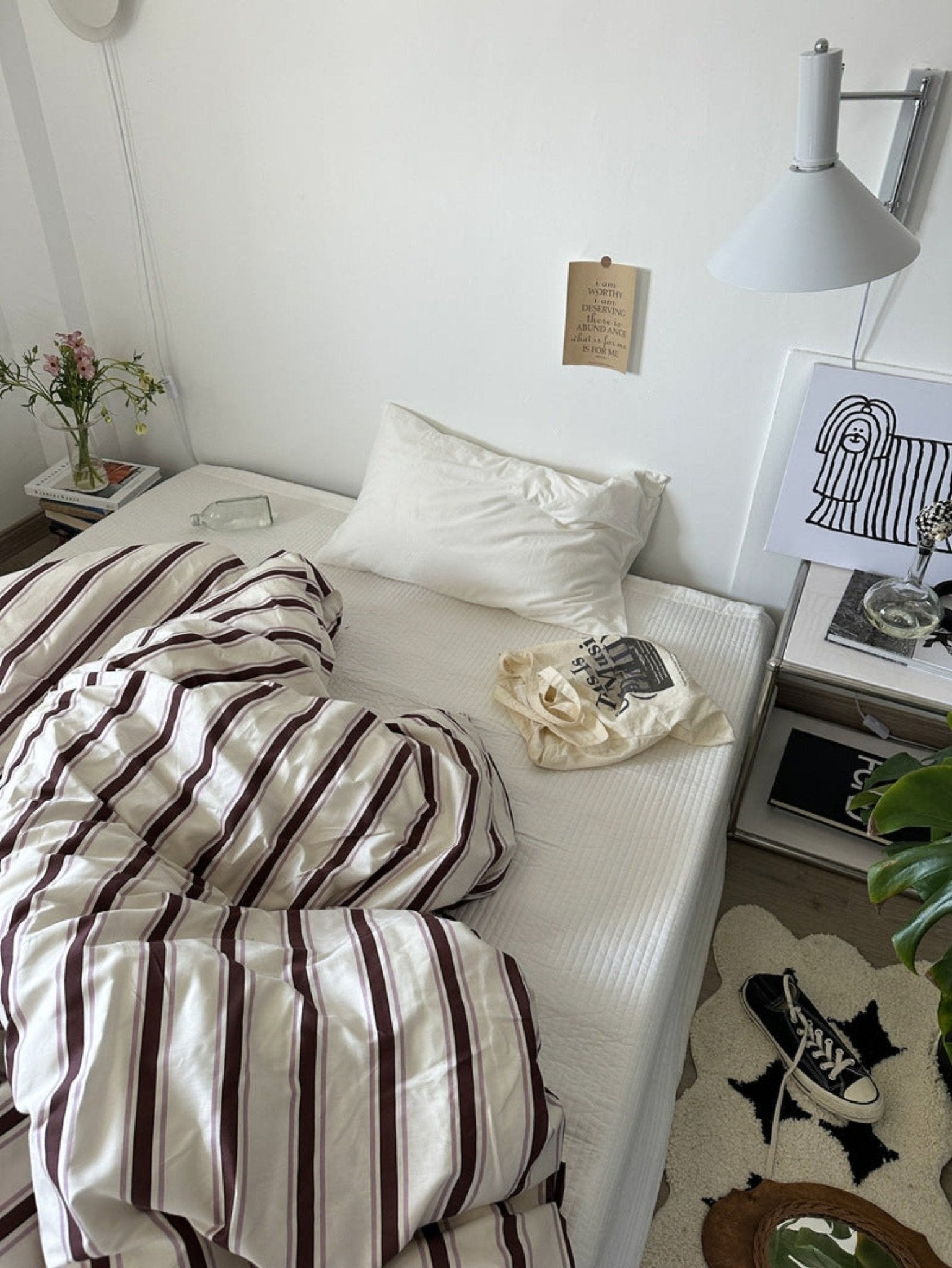 Assorted Washed Cotton Striped Duvet Cover / Pink Brown - Ever Lasting