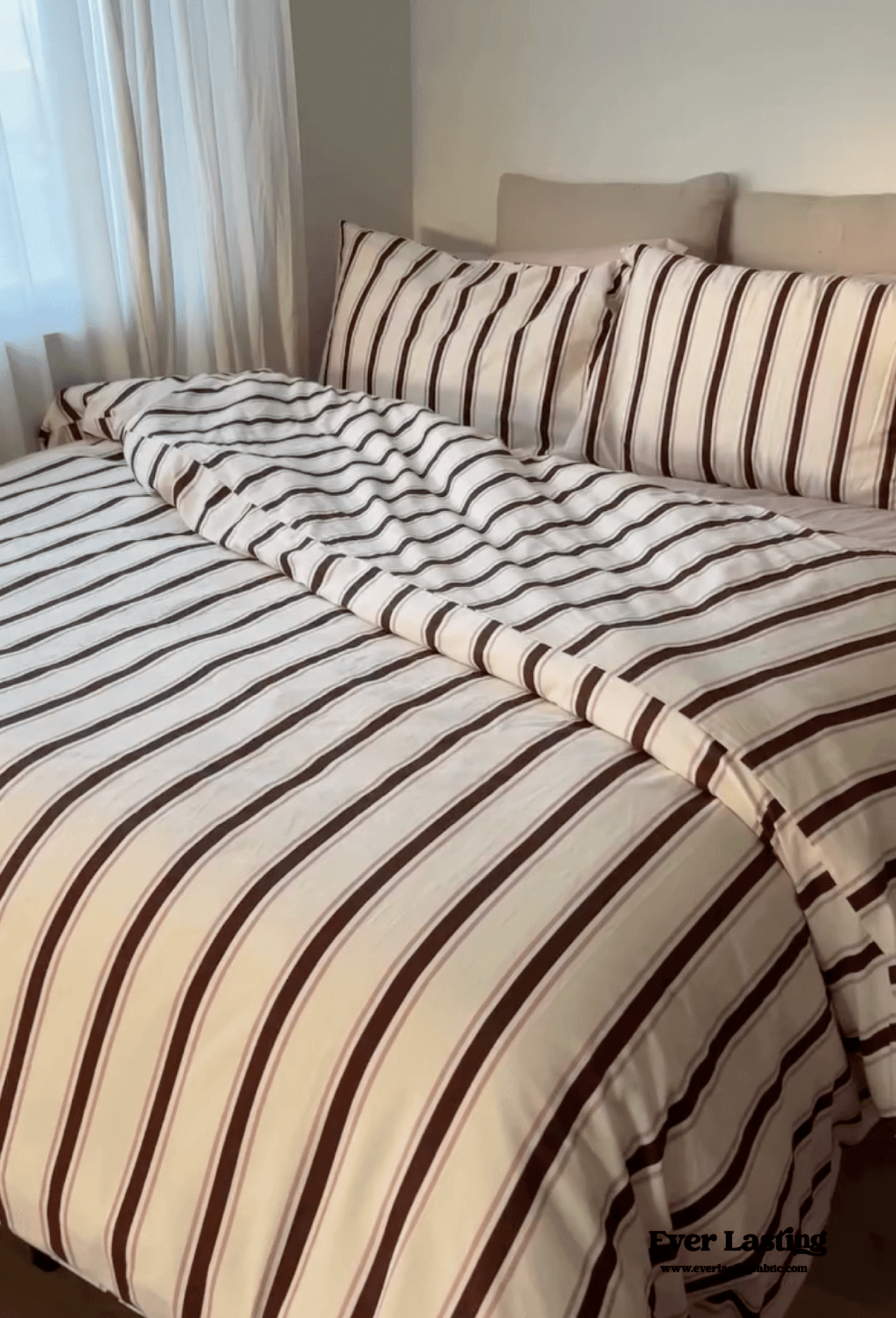 Assorted Washed Cotton Striped Duvet Cover / Pink Brown - Ever Lasting