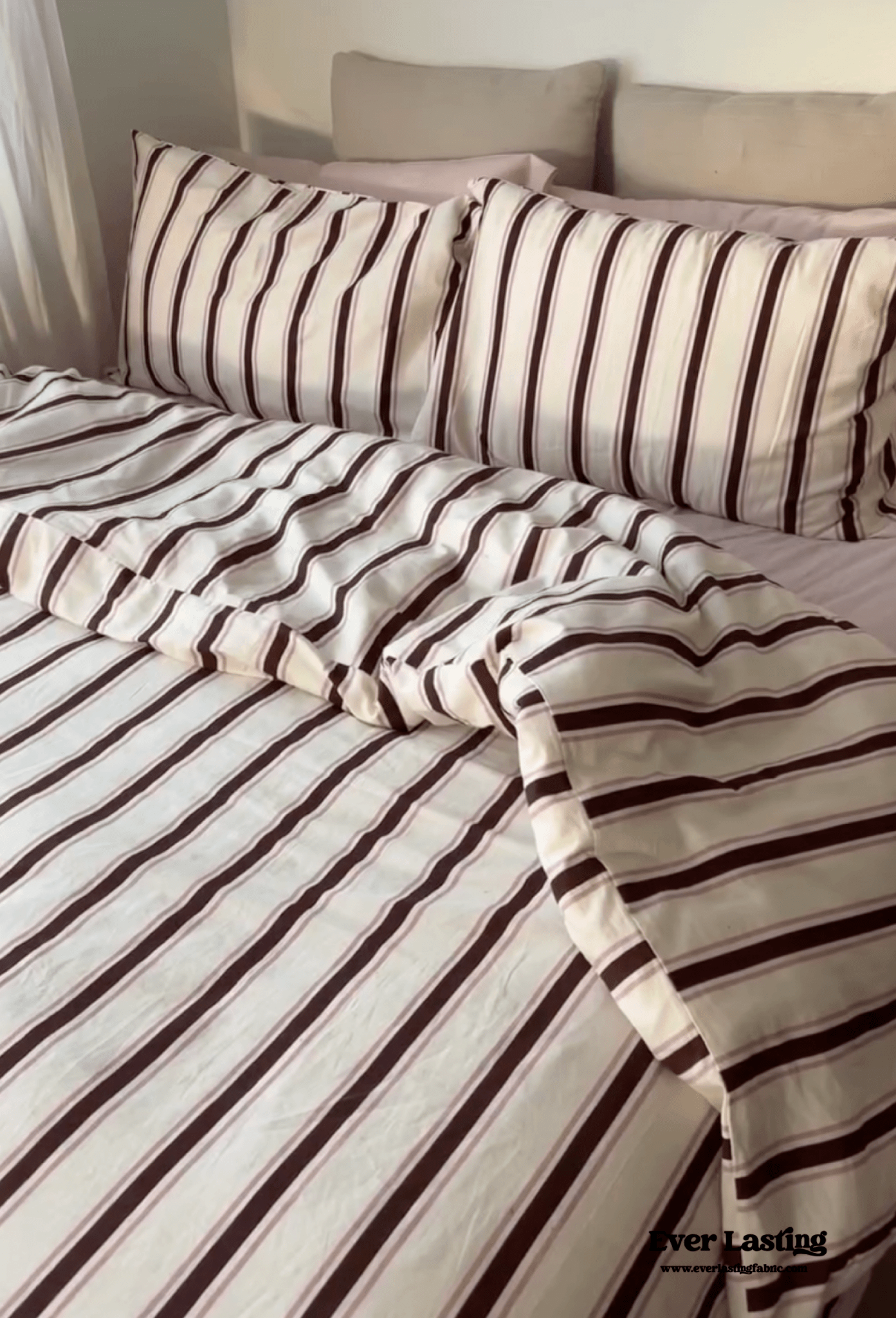 Assorted Washed Cotton Striped Duvet Cover / Pink Brown - Ever Lasting