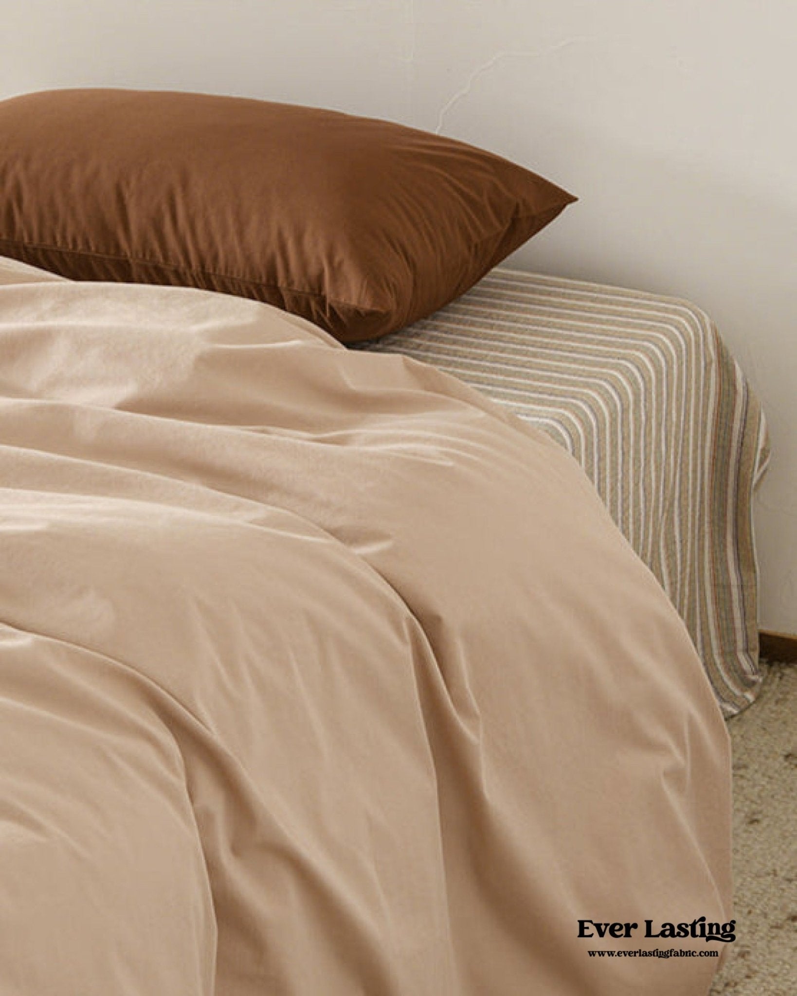 Ava Vintage Striped Cotton Bedding Set / Beige Solid - Ever Lasting