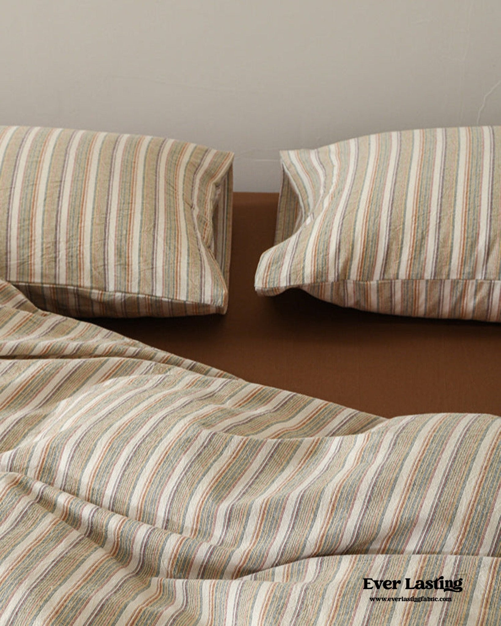 Ava Vintage Striped Cotton Bedding Set / Beige Striped - Ever Lasting