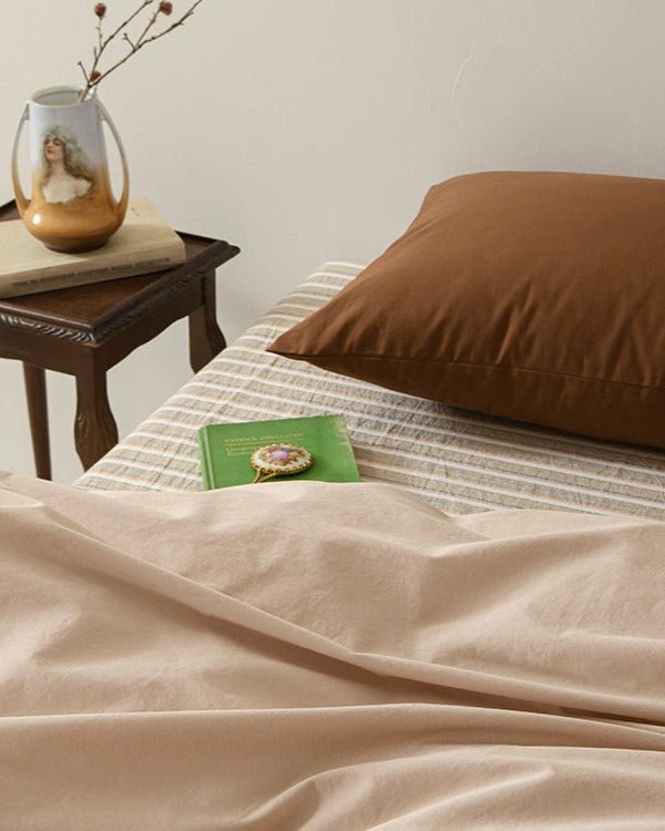 - Ever Lasting - Ava Vintage Striped Cotton Bedding Set / Beige Striped - Bedding Set - Ever Lasting