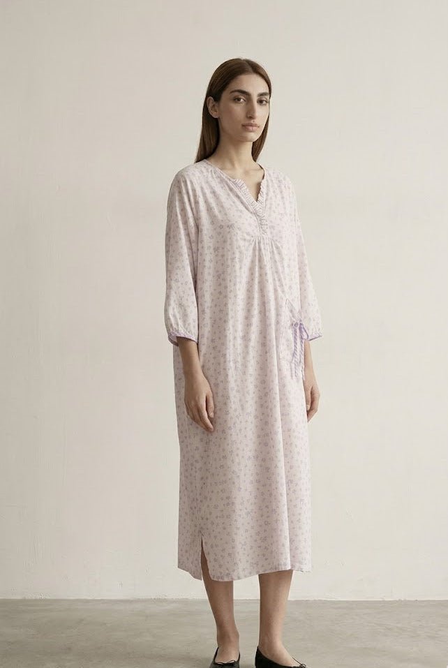 -Ever Lasting - Aveline Floral Long-Sleeve Nightgown Dress / Purple -Pajamas -Ever Lasting
