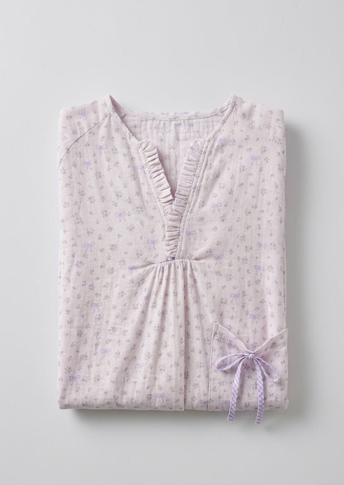 -Ever Lasting - Aveline Floral Long-Sleeve Nightgown Dress / Purple -Pajamas -Ever Lasting