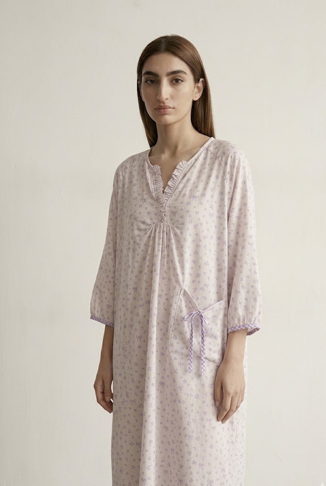-Ever Lasting - Aveline Floral Long-Sleeve Nightgown Dress / Purple -Pajamas -Ever Lasting