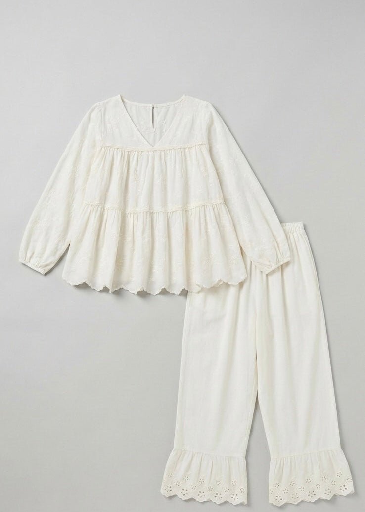 - Ever Lasting - Avery Long - Sleeve & Long - Pant Floral Pajama Set / White - Pajamas - Ever Lasting