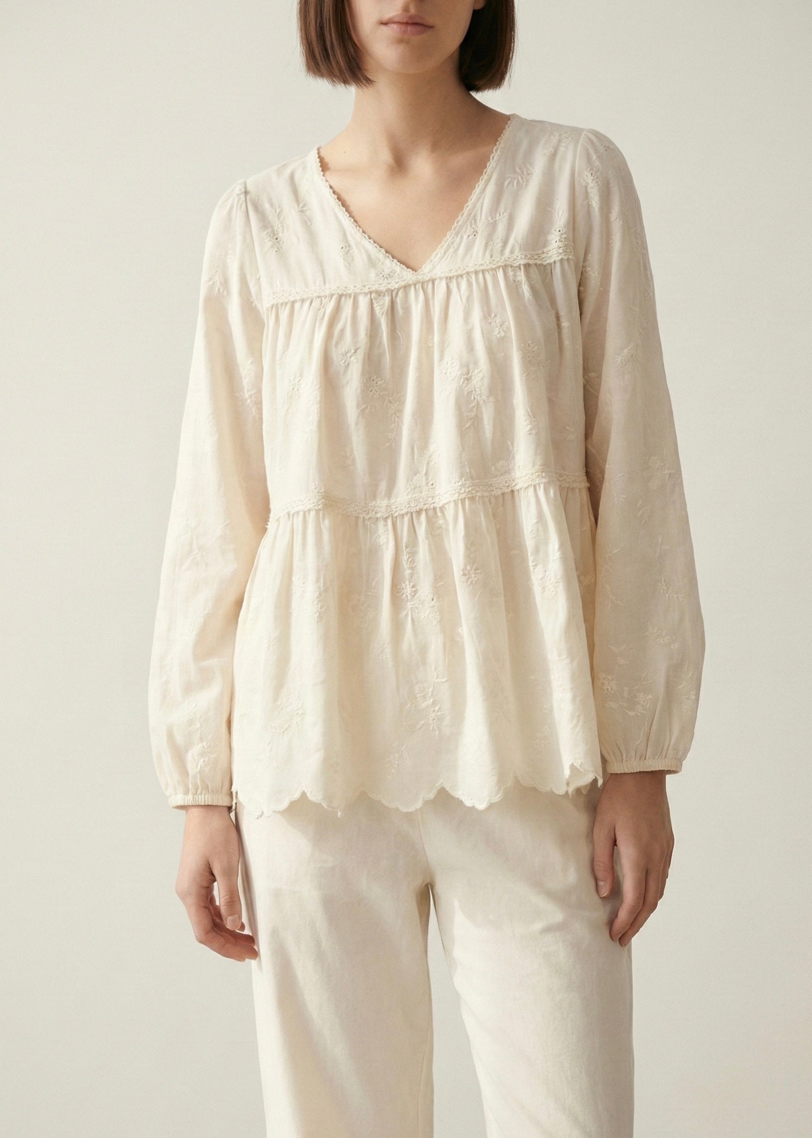 - Ever Lasting - Avery Long - Sleeve & Long - Pant Floral Pajama Set / White - Pajamas - Ever Lasting