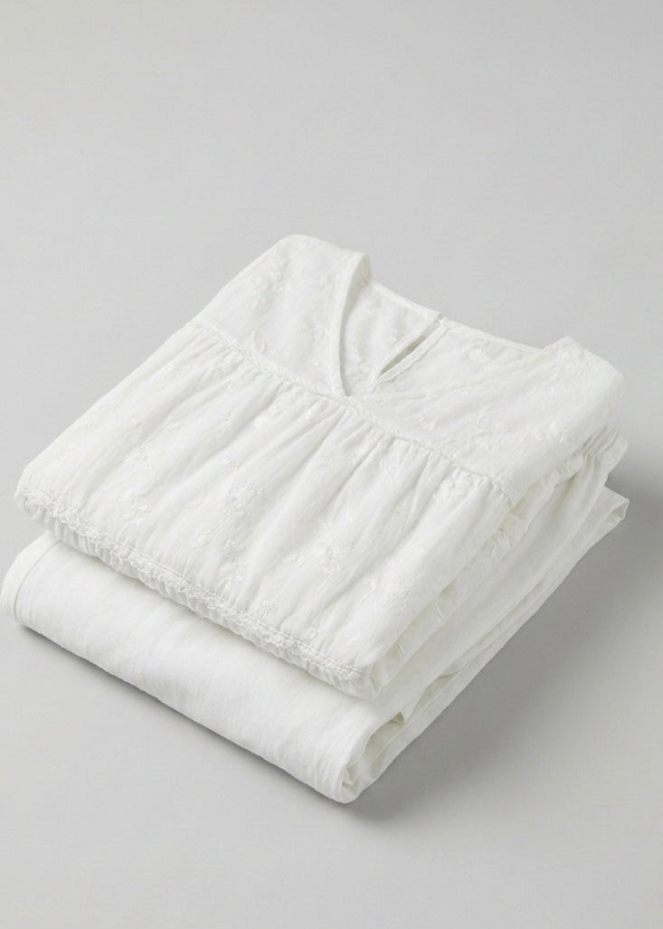 - Ever Lasting - Avery Long - Sleeve & Long - Pant Floral Pajama Set / White - Pajamas - Ever Lasting