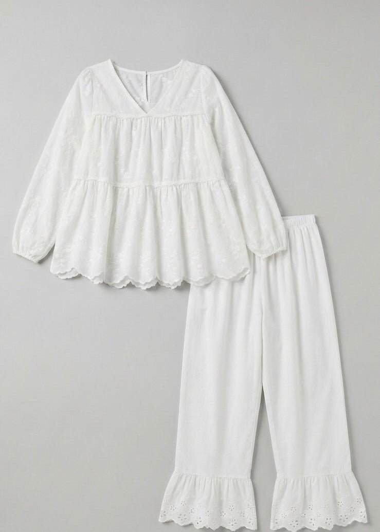 - Ever Lasting - Avery Long - Sleeve & Long - Pant Floral Pajama Set / White - Pajamas - Ever Lasting