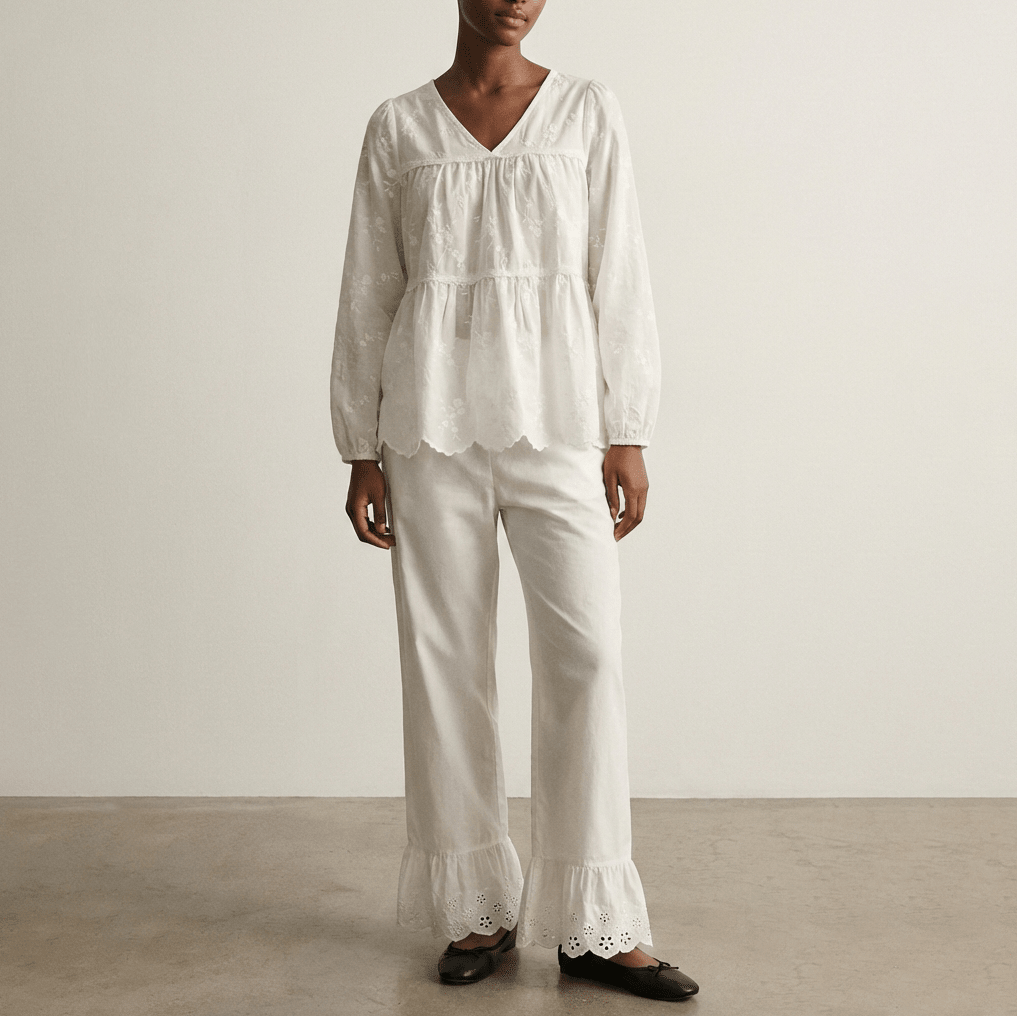 - Ever Lasting - Avery Long - Sleeve & Long - Pant Floral Pajama Set / White - Pajamas - Ever Lasting