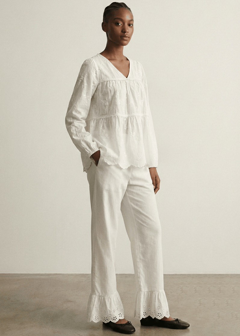 - Ever Lasting - Avery Long - Sleeve & Long - Pant Floral Pajama Set / White - Pajamas - Ever Lasting
