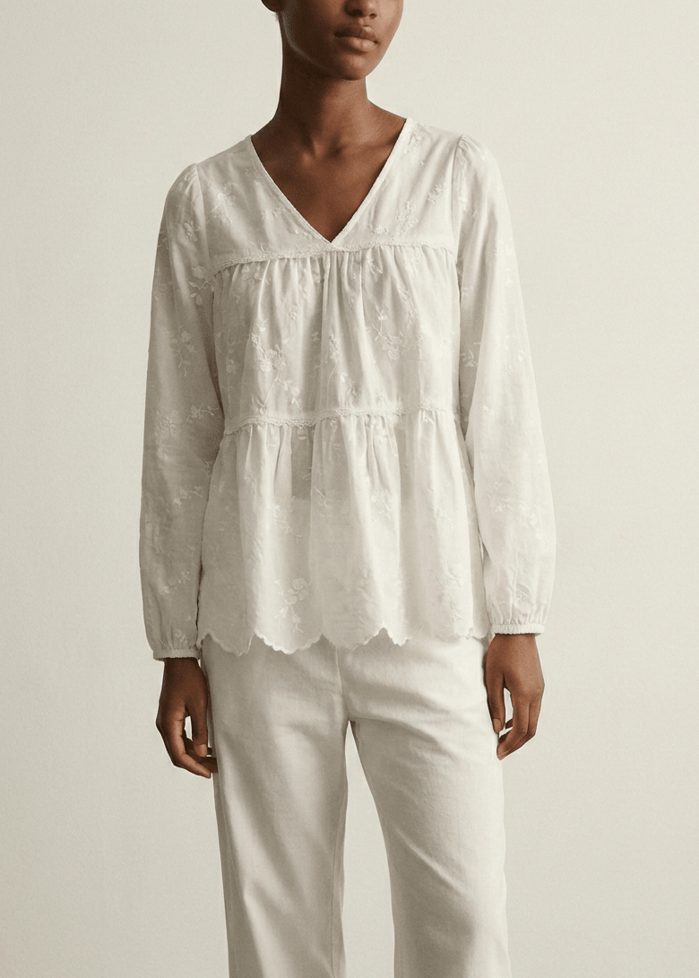 - Ever Lasting - Avery Long - Sleeve & Long - Pant Floral Pajama Set / White - Pajamas - Ever Lasting