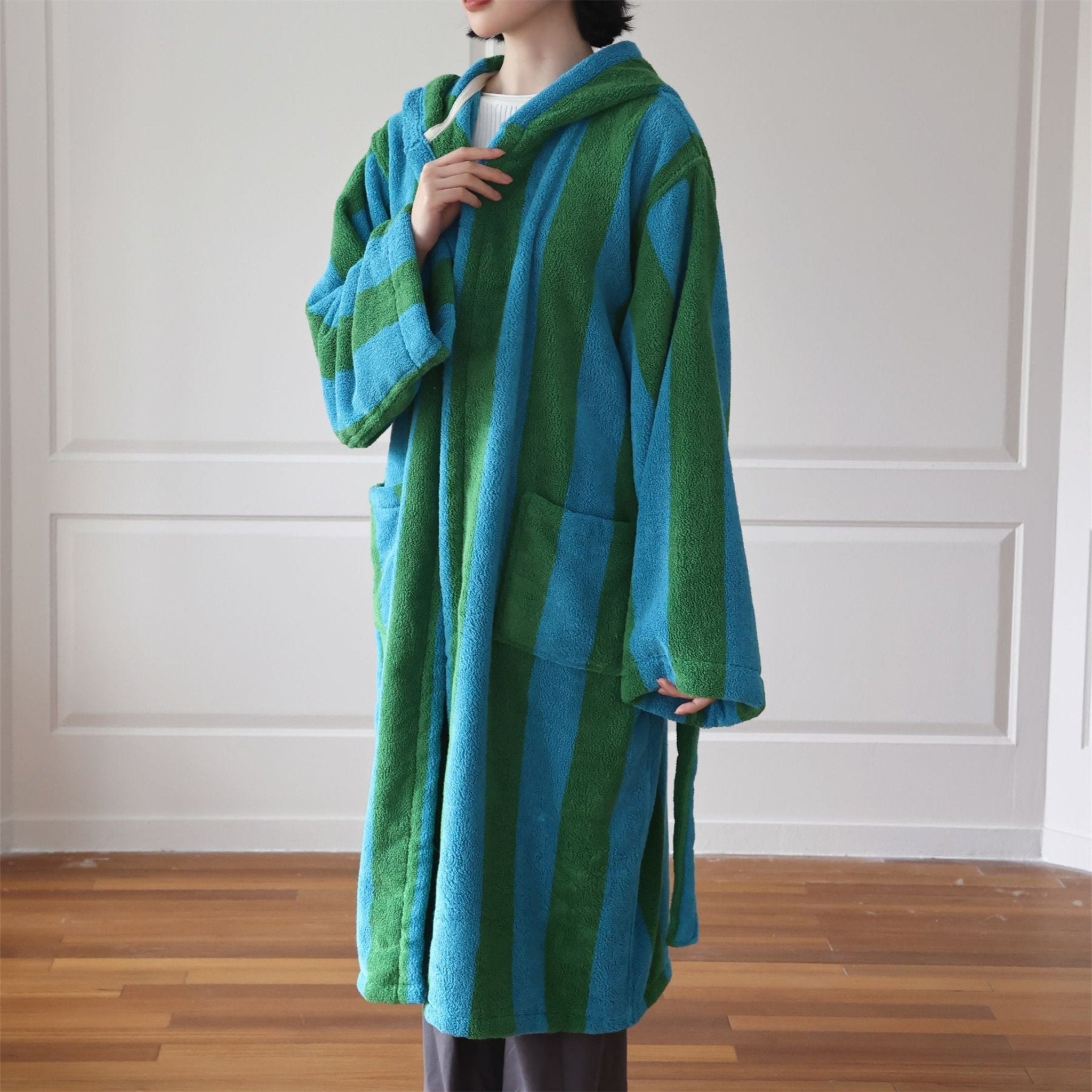 Back to School Dorm Bathroom Essentials - Ocean Waves Bath Set: Bathrobe, Towel, Slipper, Makeup Bag - Ever Lasting