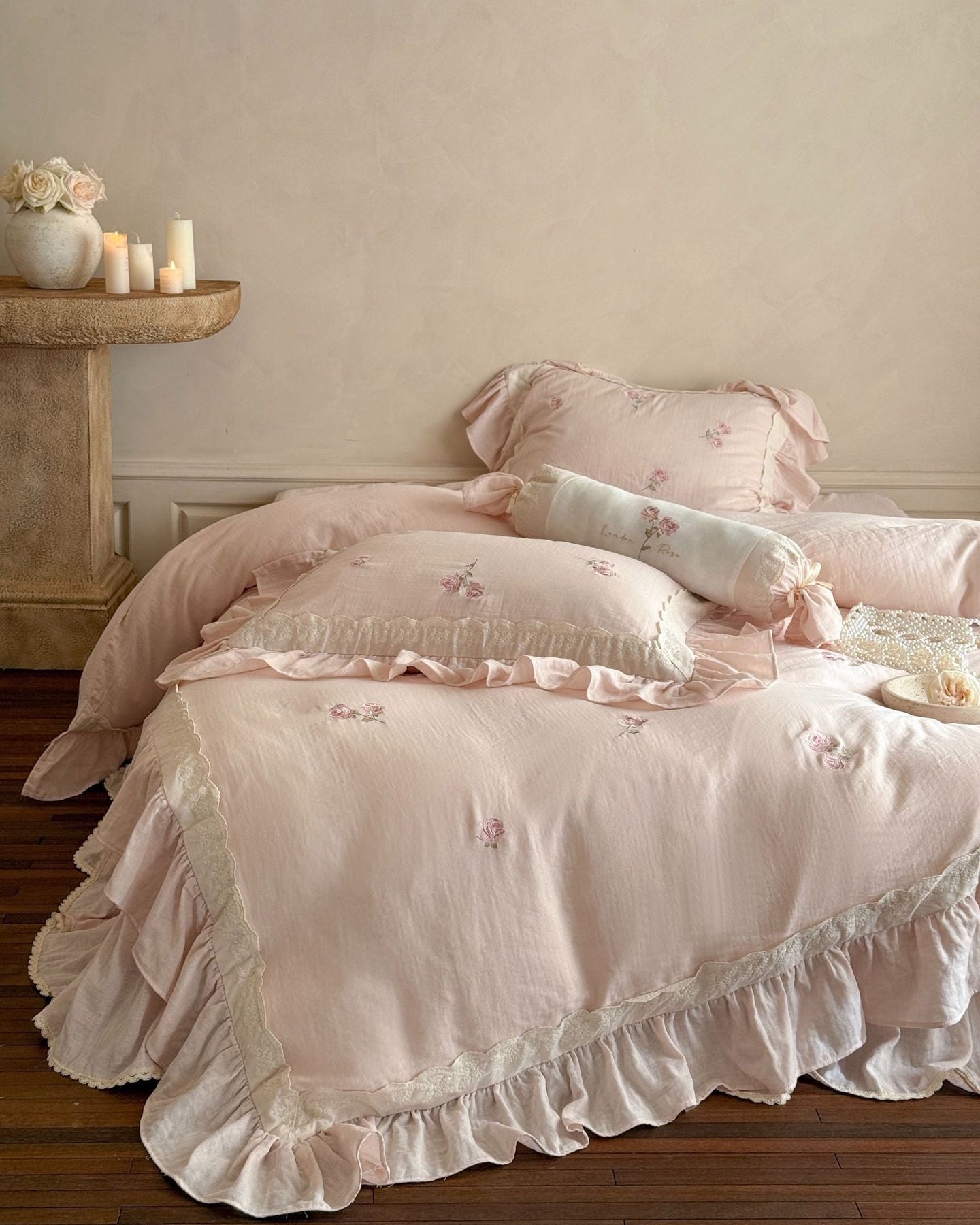 Beatrice Rose Lace Ruffle Bedding Set / Blue - Ever Lasting