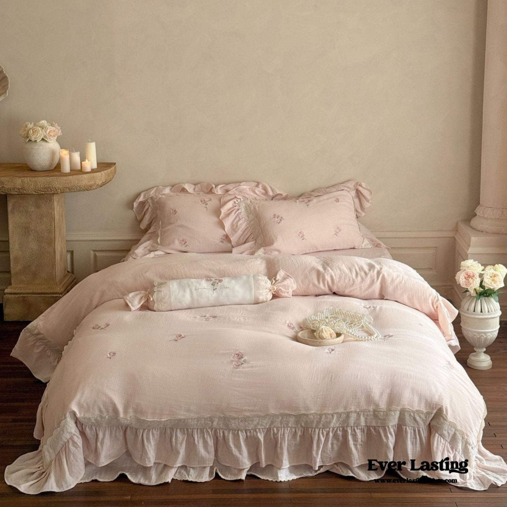 Beatrice Rose Lace Ruffle Bedding Set / Blue - Ever Lasting