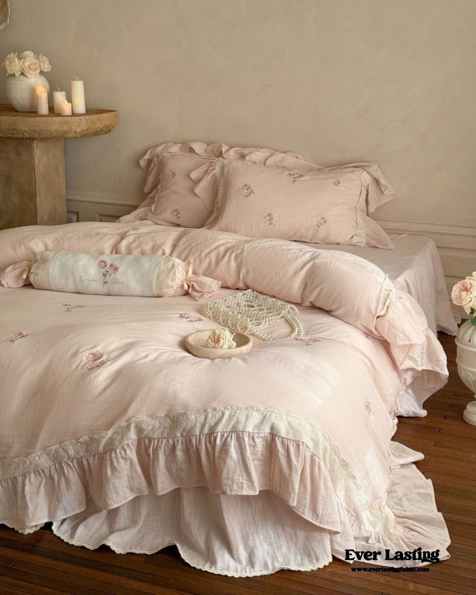 Beatrice Rose Lace Ruffle Bedding Set / Blue - Ever Lasting