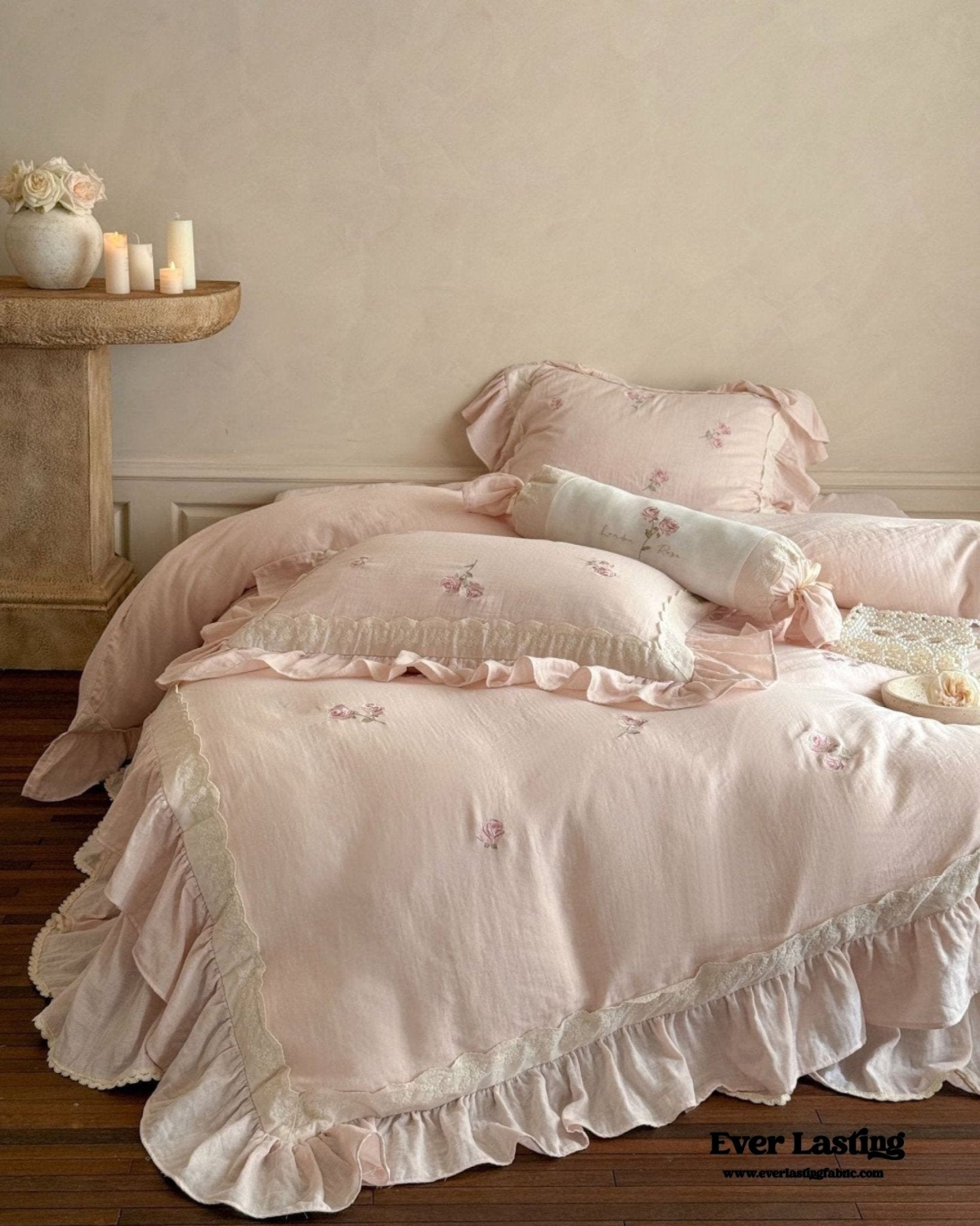 Beatrice Rose Lace Ruffle Bedding Set / Blue - Ever Lasting