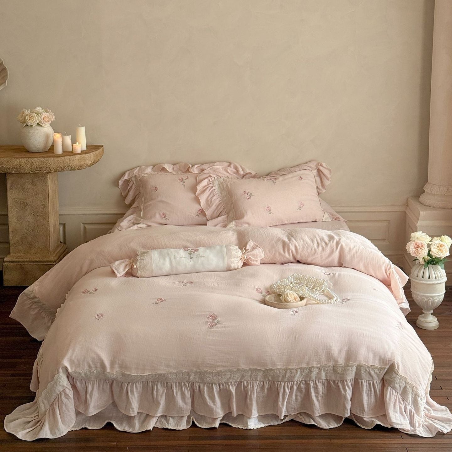 Beatrice Rose Lace Ruffle Bedding Set / Blue - Ever Lasting