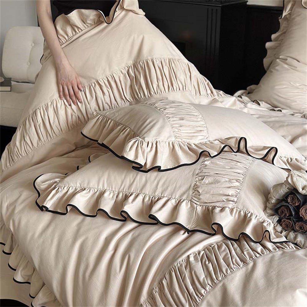 - Ever Lasting - Beige Black Trim Ruffle Bedding Set - Bedding Set - Ever Lasting